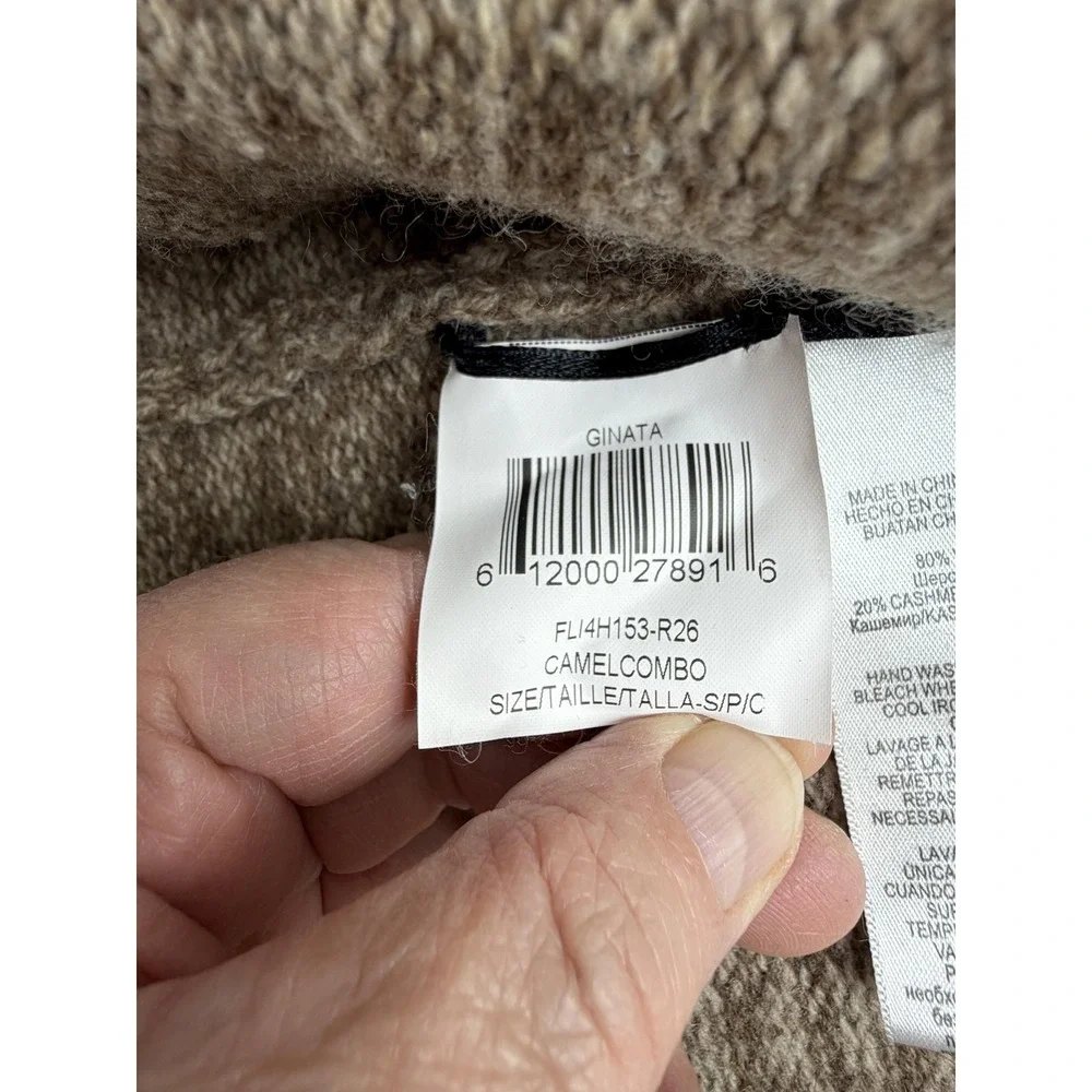 BCBGMAXAZRIA Sweater Cardigan Womens S Beige Wool Cashmere Open Pockets Knit